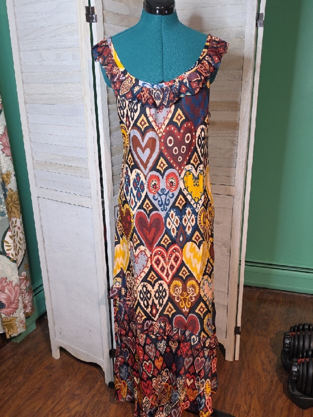 Farm Rio Hearts Ikat Black Maxi Dress Medium NWT - Picture 3 of 6